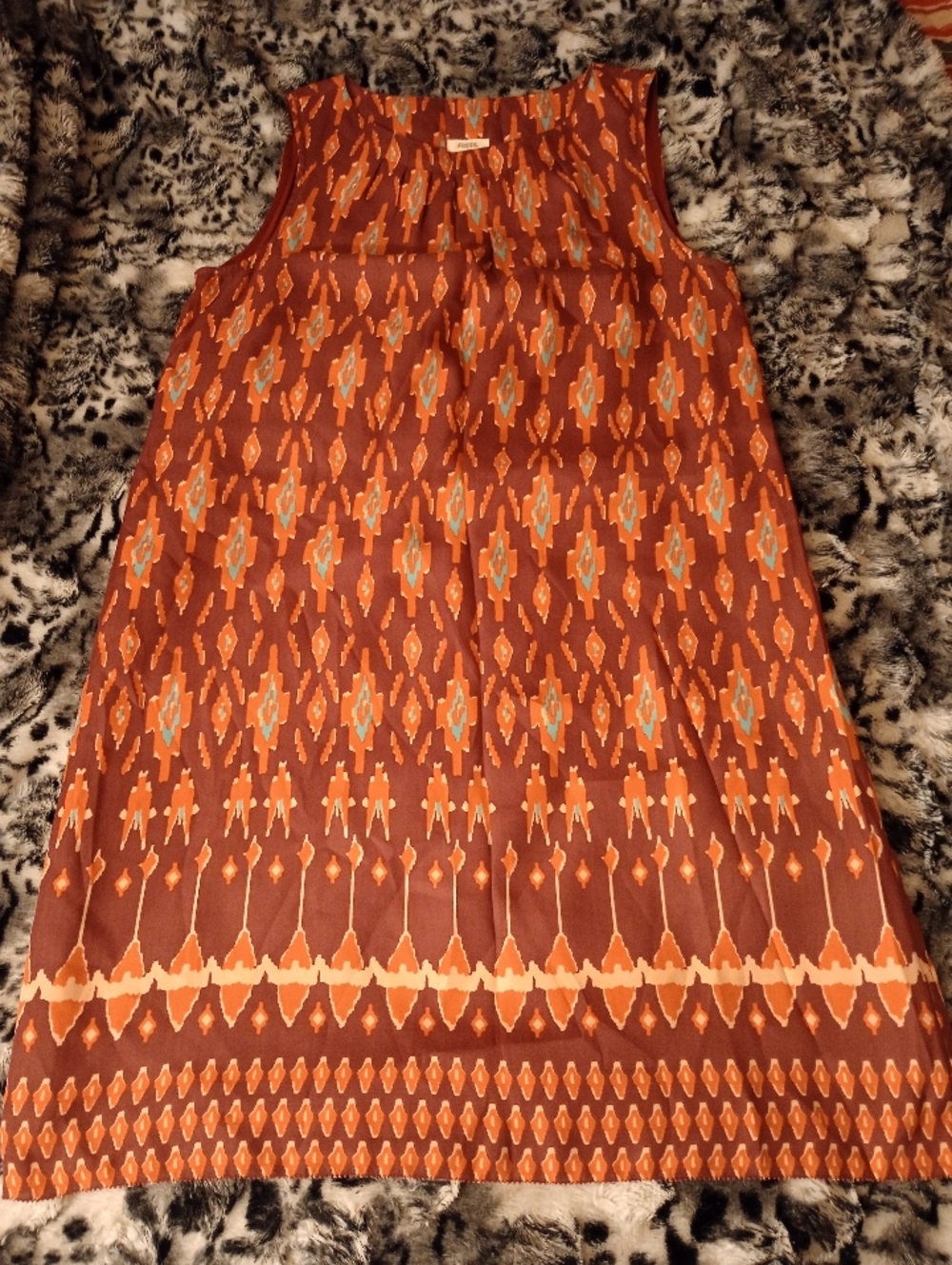Aztec Sleeveless Rustic & Orange Geometric Shift Dress Women's